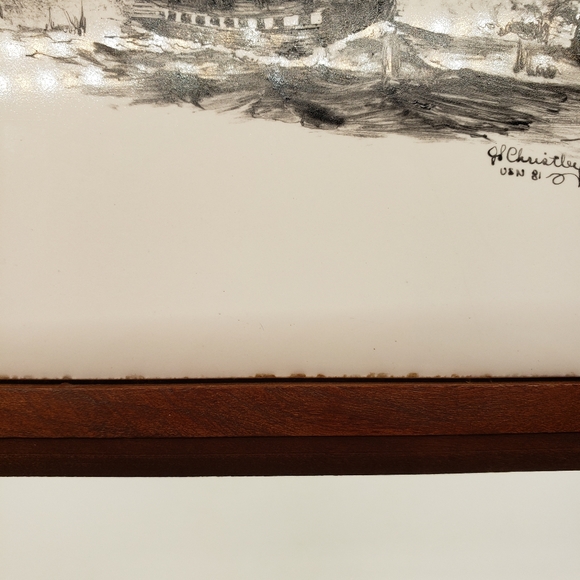 Vintage H&R Johnson Framed Tile Trivet from England Sailboats Shipwreck RARE. - Picture 6 of 9